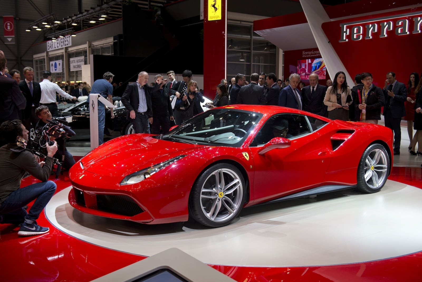 The Ferrari 488 GTB takes to the stage at the 2015 Geneva Motor Show The Ferrari 488 GTB takes to the stage at the 2015 Geneva Motor Show